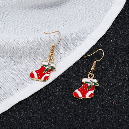 Red Enamel and Cubic Zirconia Stocking Drop Earrings, drop earrings for women, everyday style, detail close-up