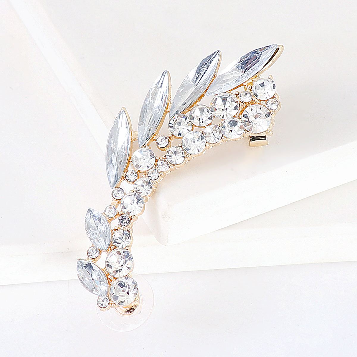 Crystal and Cubic Zirconia 18K Gold-Plated Ear Climber, gold drop earrings for women, vintage-inspired design, side view