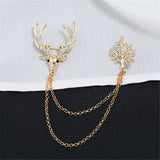 Cubic Zirconia & 18K Gold-Plated Reindeer Branch Layered Chain Brooch
