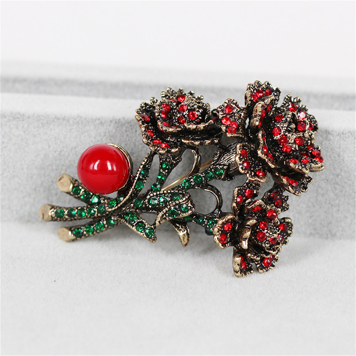 Cubic Zirconia and Resin 18K Gold-Plated Flower Brooch, gold brooch pin, everyday style, side view