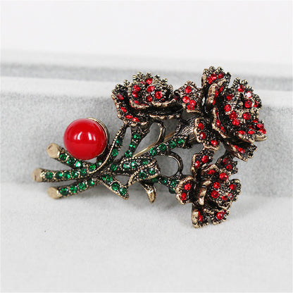Cubic Zirconia and Resin 18K Gold-Plated Flower Brooch, gold brooch pin, everyday style, side view