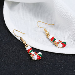 Cubic Zirconia & Enamel 18K Gold-Plated Christmas Crutch Drop Earrings