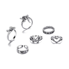 Silver-Plated Fairy Butterfly Heart Ring Set