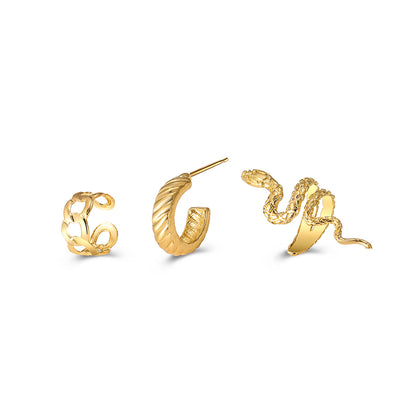 18K Gold-Plated Snake Ear Cuff Set, gold hoop earrings for women, vintage-inspired design, side view