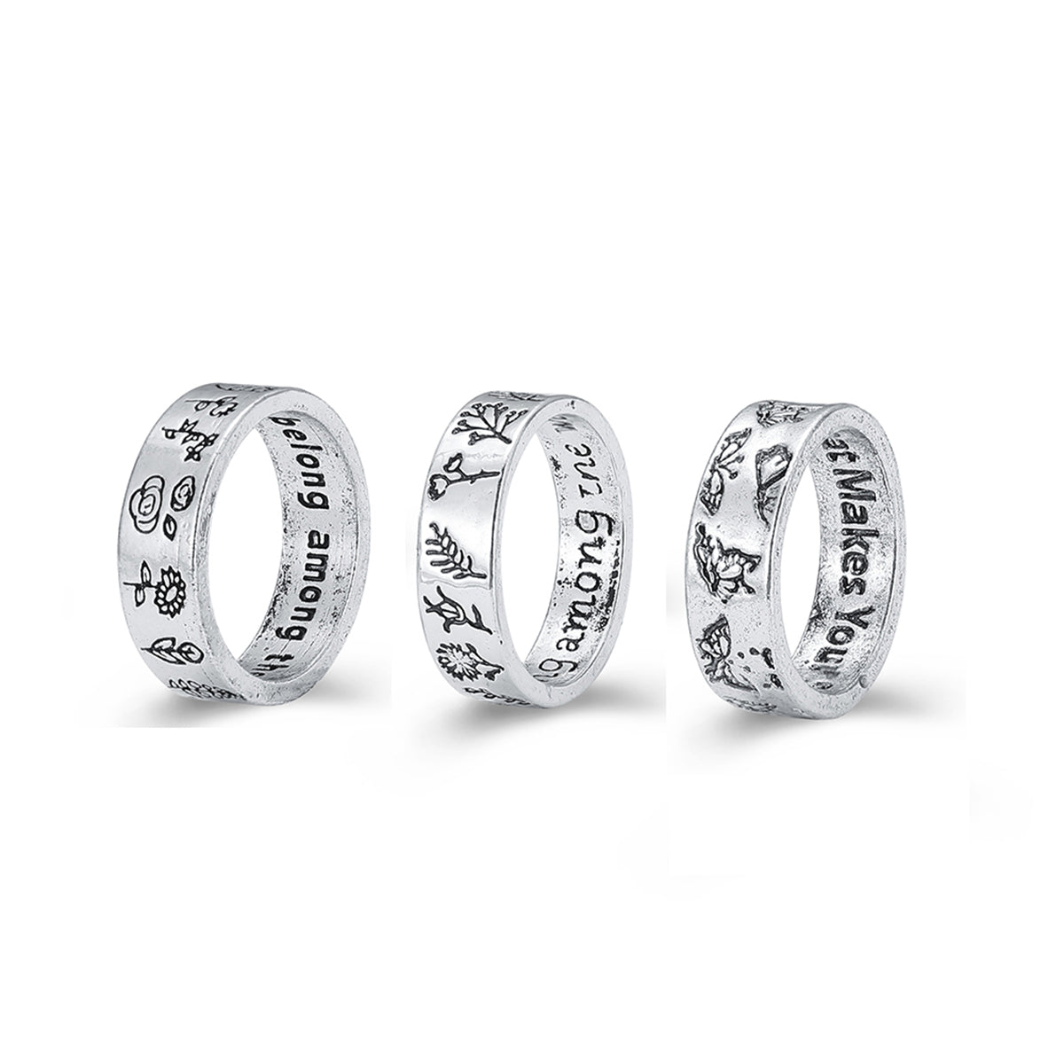 Silver-Plated Botany Band Ring Set, jewelry gift sets for women, everyday style, side view
