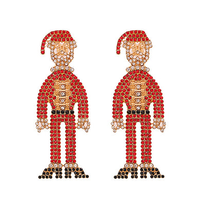 Red Cubic Zirconia and 18K Gold-Plated Santa Drop Earrings, gold drop earrings for women, dainty minimalist design, side view
