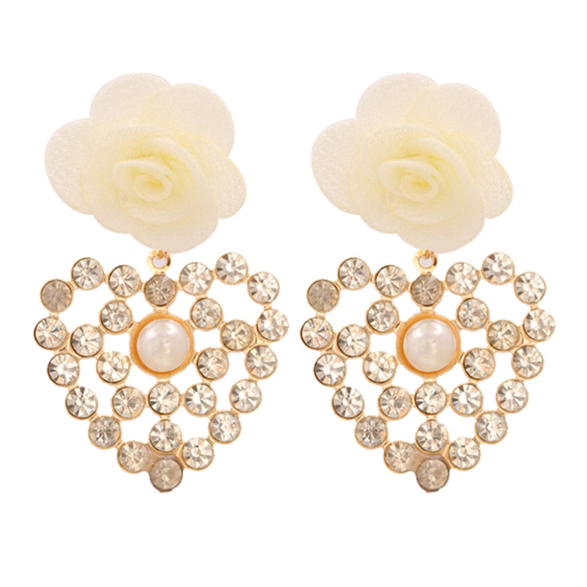 White Lace & Cubic Zirconia Flower Drop Earrings