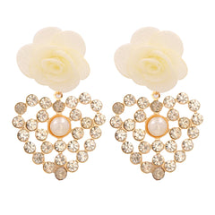 White Lace & Cubic Zirconia Flower Drop Earrings