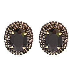 Black Crystal & Cubic Zirconia 18K Gold-Plated Oval Stud Earrings