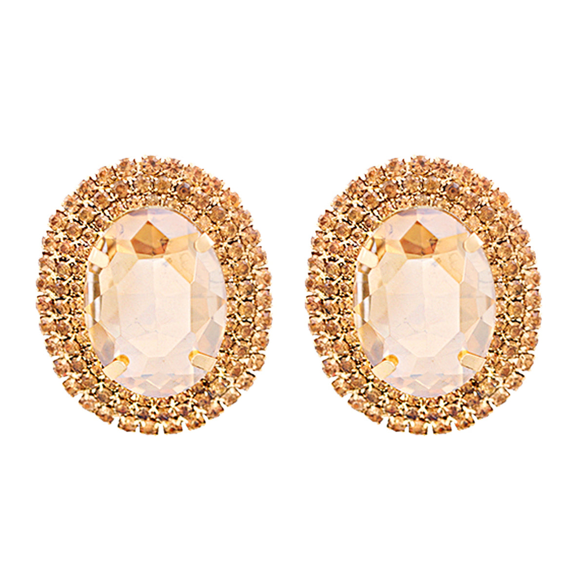 Champagne Crystal & Cubic Zirconia 18K Gold-Plated Oval Stud Earrings