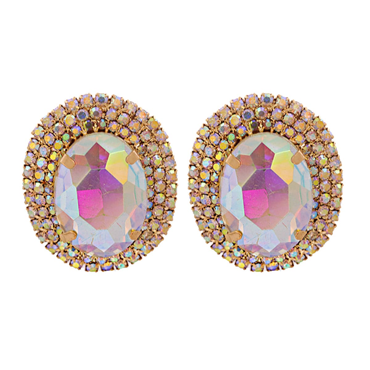 Crystal & Cubic Zirconia 18K Gold-Plated Oval Stud Earrings