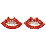 Red Cubic Zirconia & Goldtone Lips Stud Earrings