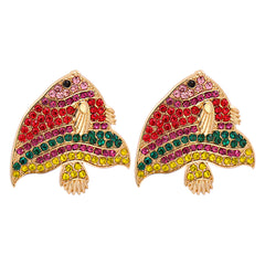 Red & Green Cubic Zirconia Fish Stud Earrings