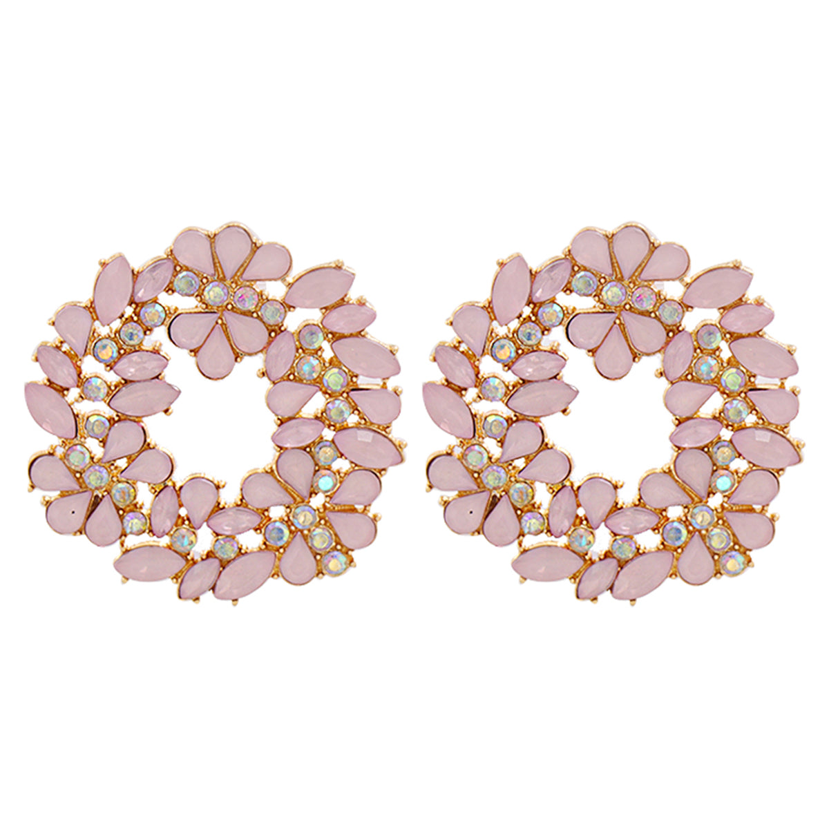 Light Pink Crystal & Cubic Zirconia Wreath Stud Earrings