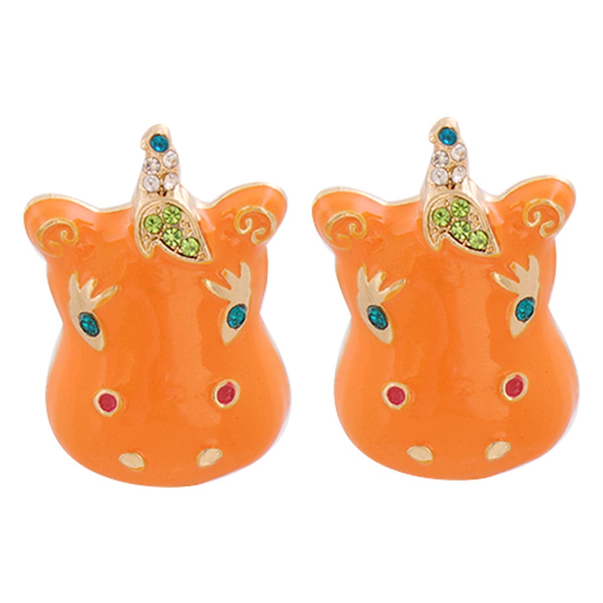 Cubic Zirconia & Enamel 18K Gold-Plated Horse Stud Earrings