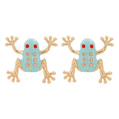 Cubic Zirconia & Enamel 18K Gold-Plated Frog Stud Earrings