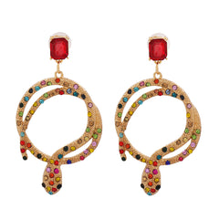 Red Crystal & Multicolor Cubic Zirconia Round Snake Drop Earrings