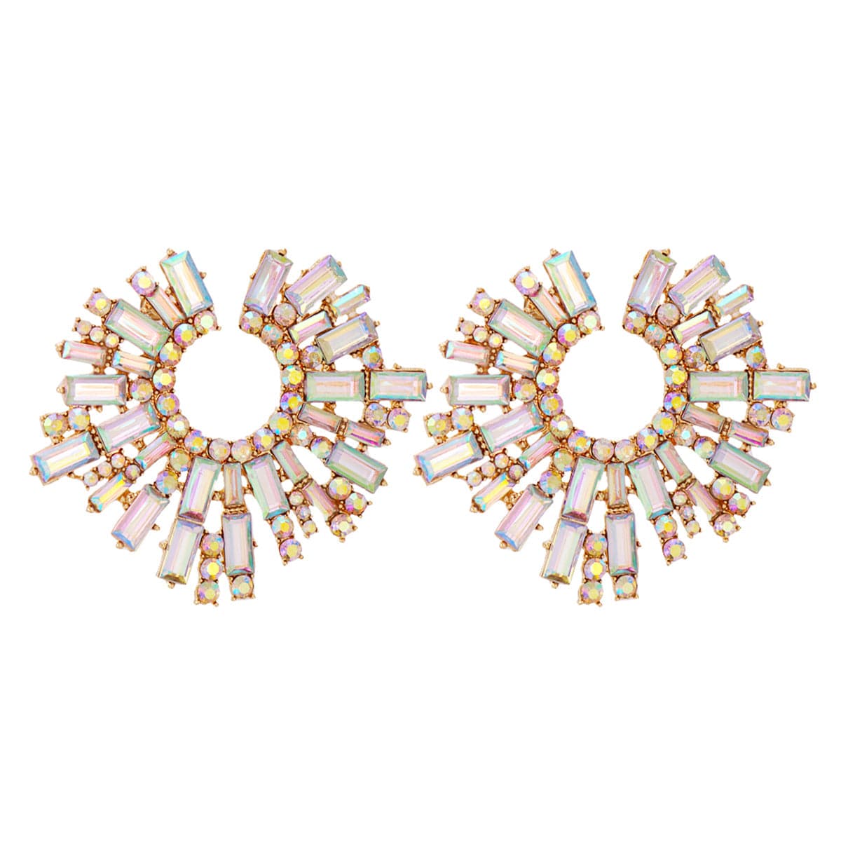 Cubic Zirconia & 18K Gold-Plated Geometric Cluster Stud Earrings
