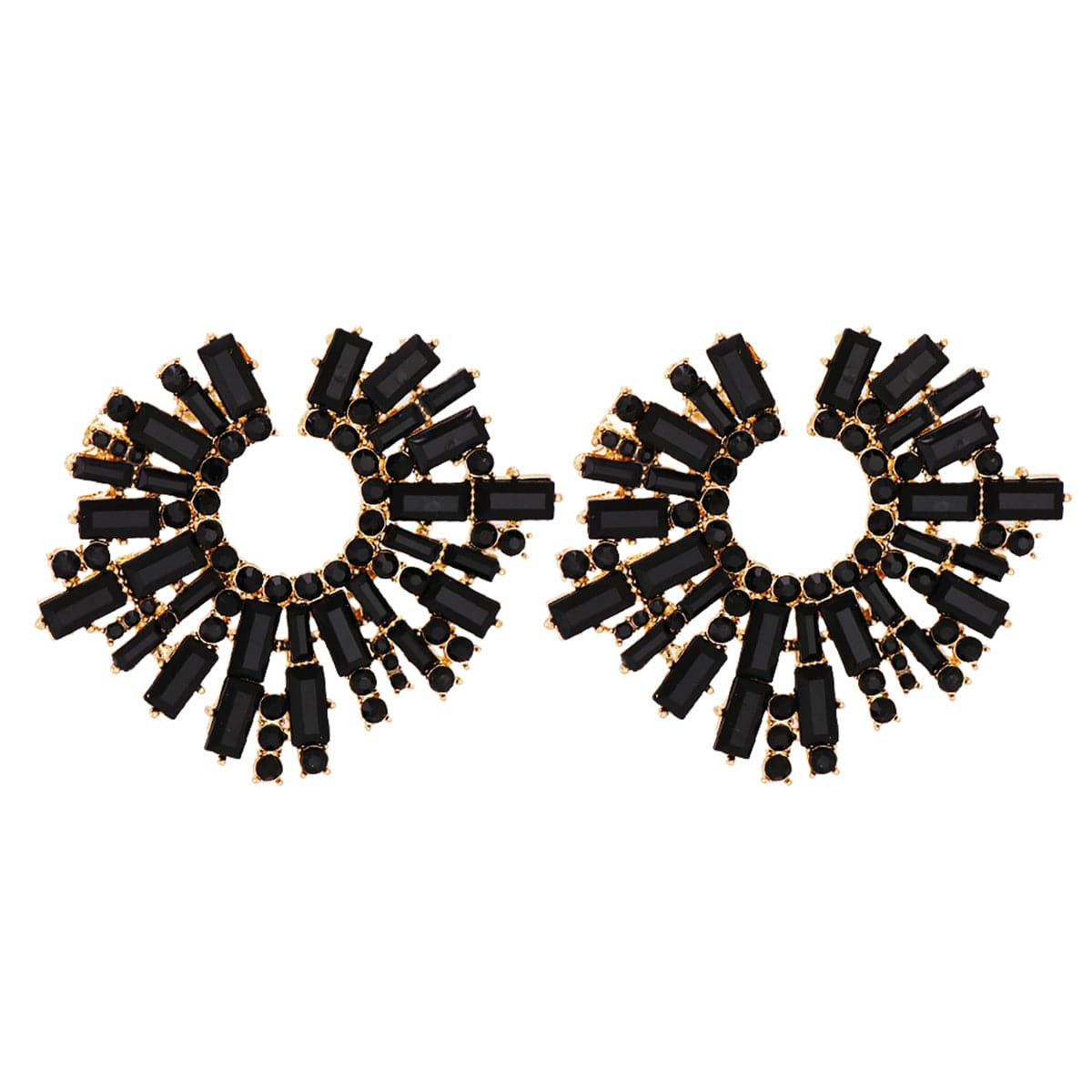 Black Cubic Zirconia and 18K Gold-Plated Stud Earring, gold stud earrings for women, vintage-inspired design, side view