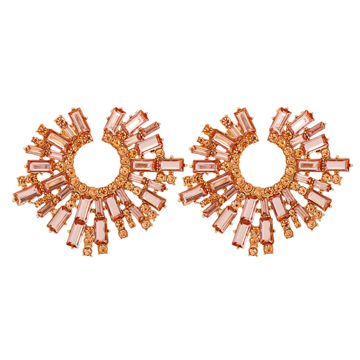Champagne Cubic Zirconia & 18K Gold-Plated Geometric Cluster Stud Earrings