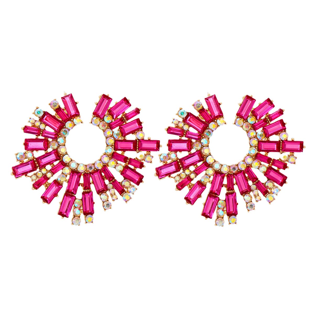 Pink Cubic Zirconia and 18K Gold-Plated Hola Round Stud Earrings, gold stud earrings for women, front view