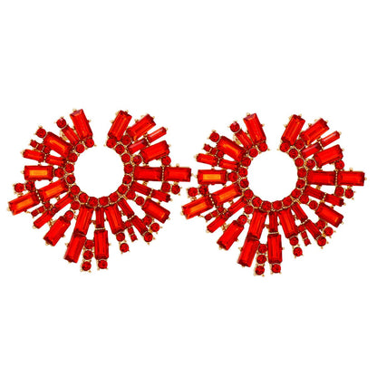 Red Cubic Zirconia and 18K Gold-Plated Abstract Stud Earrings, gold stud earrings for women, everyday style, front view