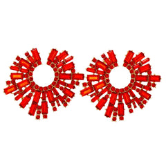 Red Cubic Zirconia & 18K Gold-Plated Abstract Stud Earrings