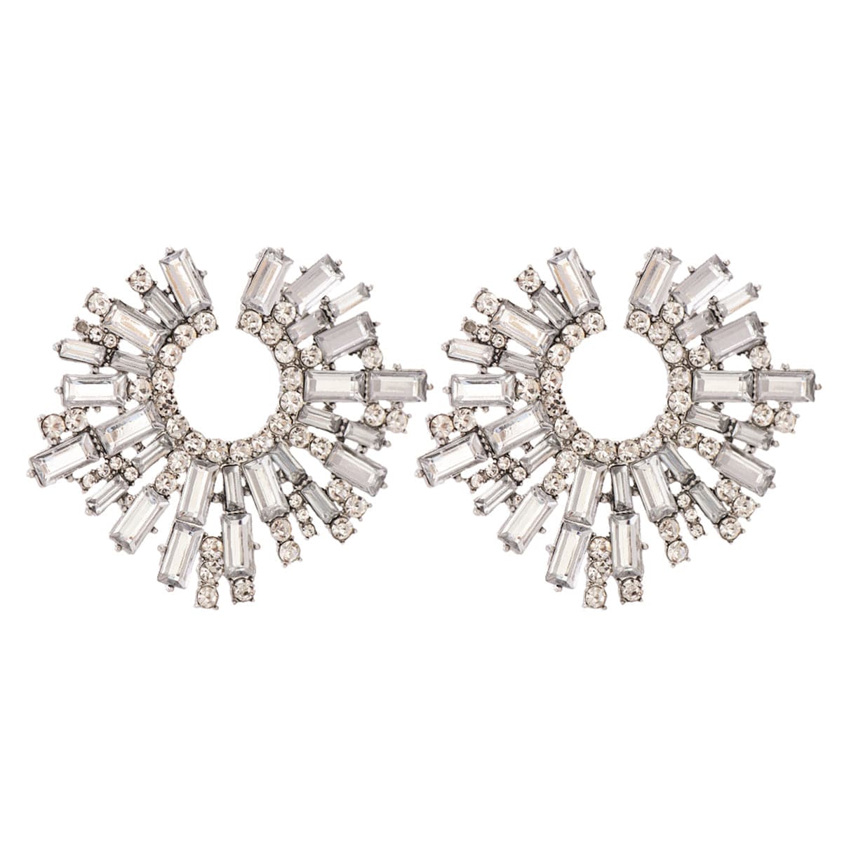 Cubic Zirconia and Silver-Plated Abstract Stud Earrings, silver stud earrings for women, botanical inspired, detail close-up