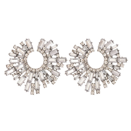 Cubic Zirconia and Silver-Plated Abstract Stud Earrings, silver stud earrings for women, botanical inspired, detail close-up