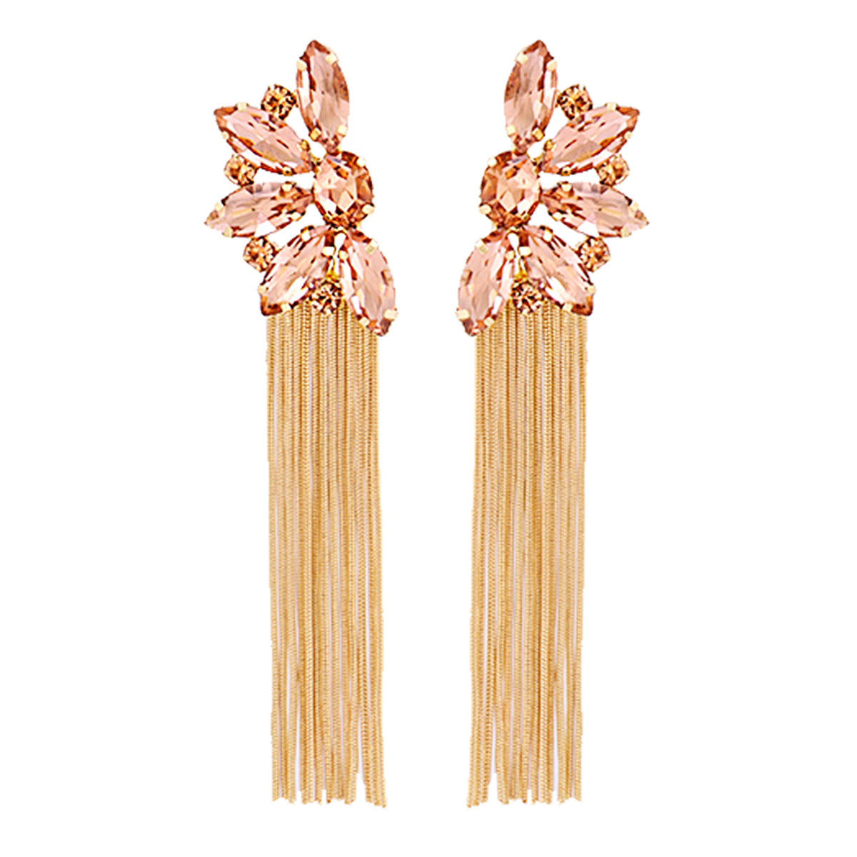 Champagne Crystal & Cubic Zirconia Floral Tassel Drop Earrings