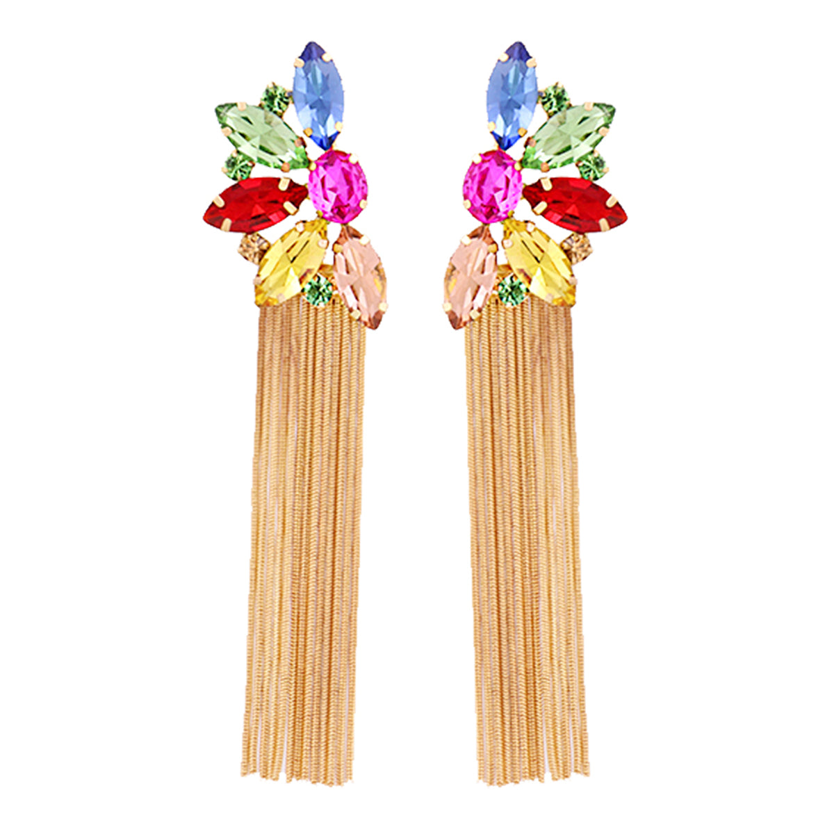 Multicolor Crystal and Cubic Zirconia 18K Gold-Plated Botany Tassel Drop Earrings, gold drop earrings for women, styled look