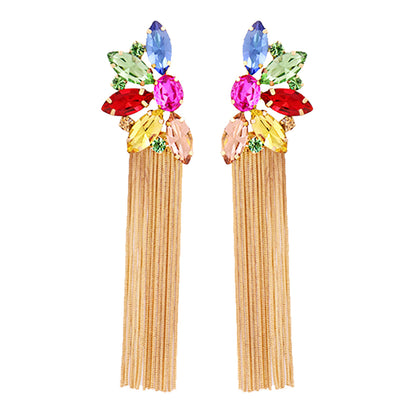 Multicolor Crystal and Cubic Zirconia 18K Gold-Plated Botany Tassel Drop Earrings, gold drop earrings for women, styled look