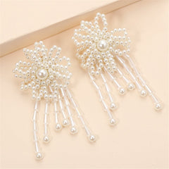 White Pearl & Acrylic 18K Gold-Plated Flower Tassel Drop Earrings