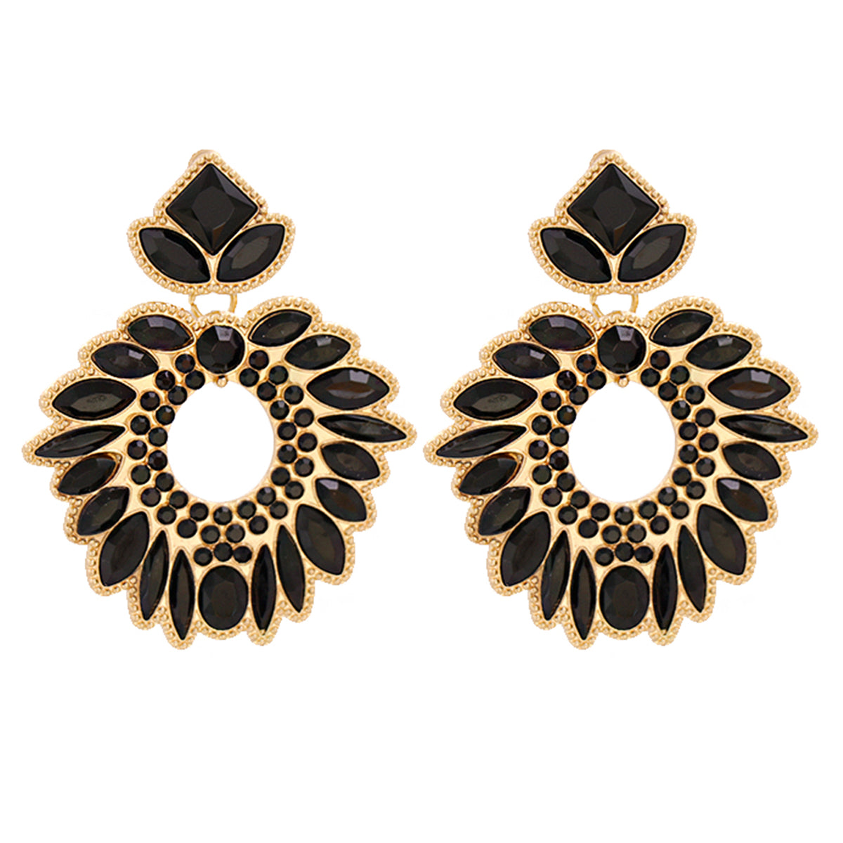 Black Crystal and Cubic Zirconia Geometric Drop Earrings, drop earrings for women, vintage-inspired design, side view