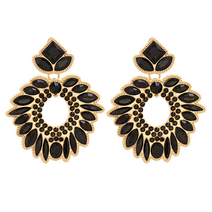 Black Crystal and Cubic Zirconia Geometric Drop Earrings, drop earrings for women, vintage-inspired design, side view