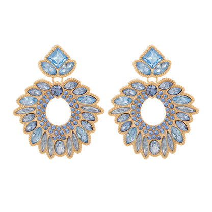 Blue Crystal and Cubic Zirconia Geometric Drop Earrings, drop earrings for women, botanical inspired, side view