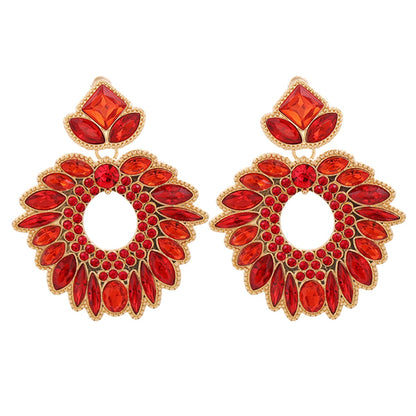 Red Crystal and Cubic Zirconia 18K Gold-Plated Geometric Drop Earrings, gold drop earrings for women, front view