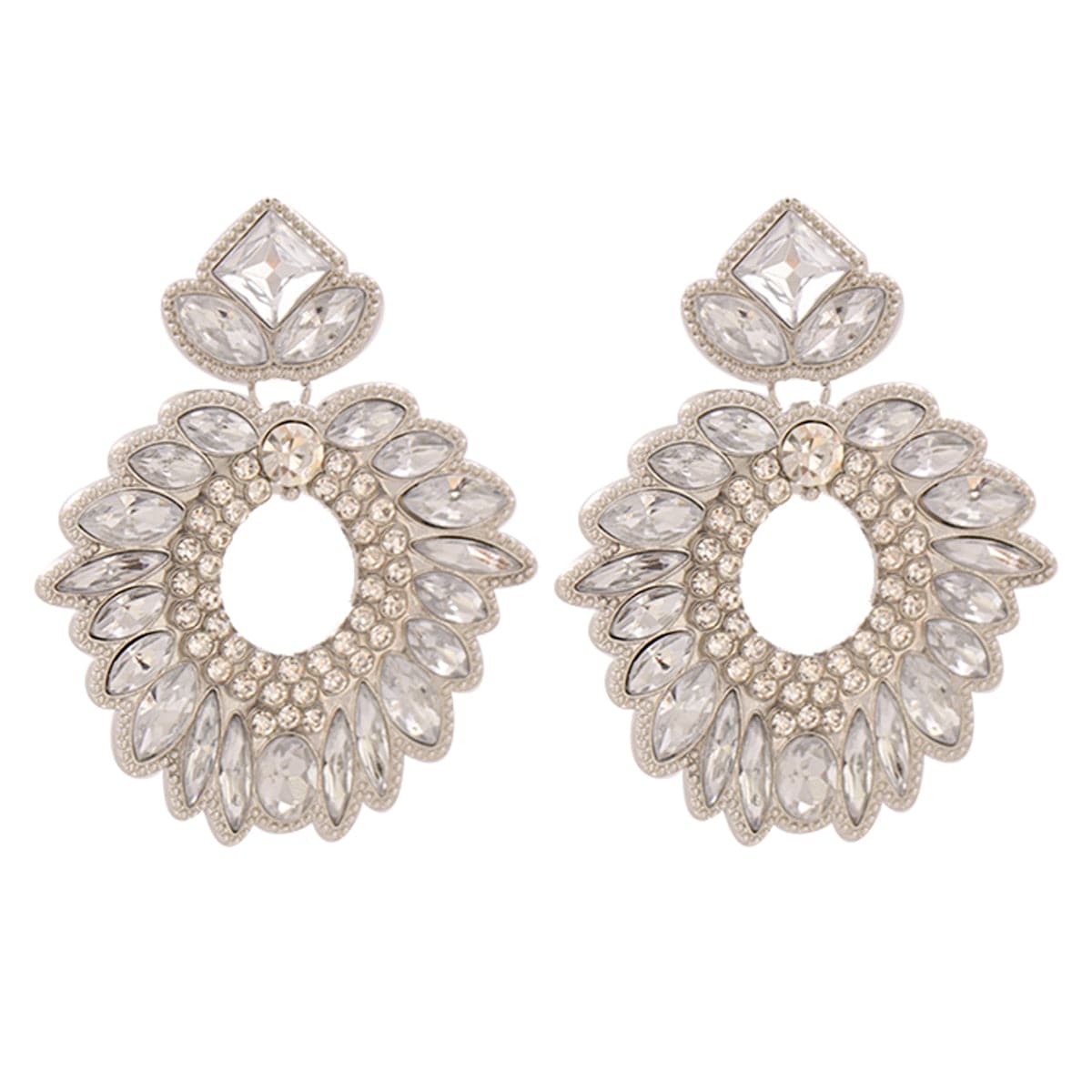 Crystal and Cubic Zirconia Silver-Plated Geometric Drop Earrings, silver drop earrings for women, front view