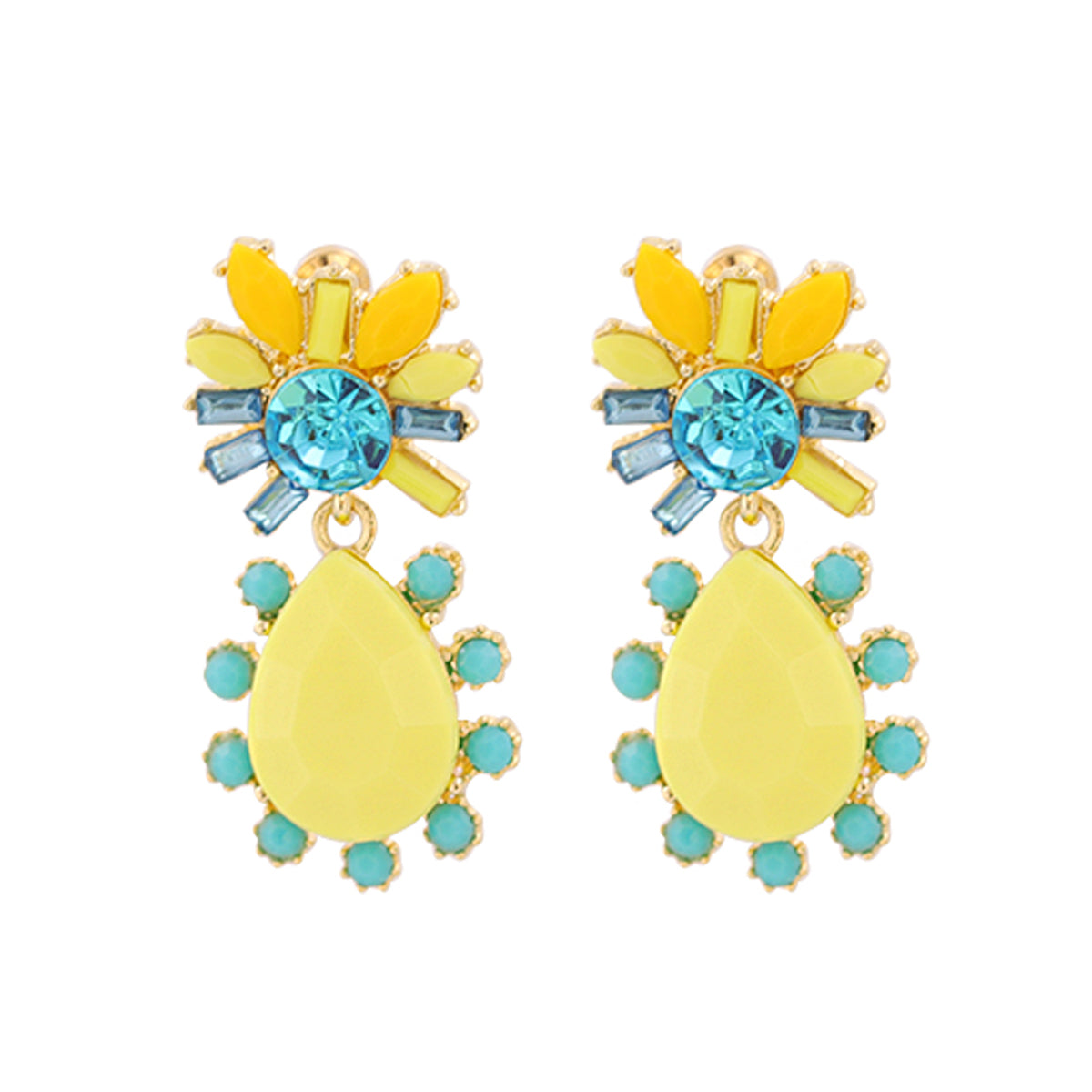 Yellow Resin & Cubic Zirconia Geometric Teardrop Earrings
