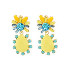 Yellow Resin & Cubic Zirconia Geometric Teardrop Earrings