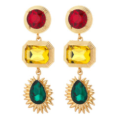 Yellow Crystal & 18K Gold-Plated Geometric Drop Earrings