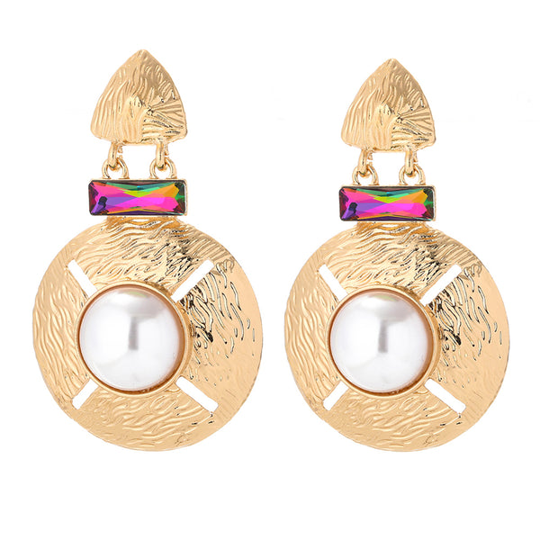 Imitation Pearl & Crystal Round Geometric Drop Earrings
