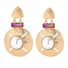 Pearl & Multi-Color Crystal 18k Gold-Plated Round Geometric Drop Earrings