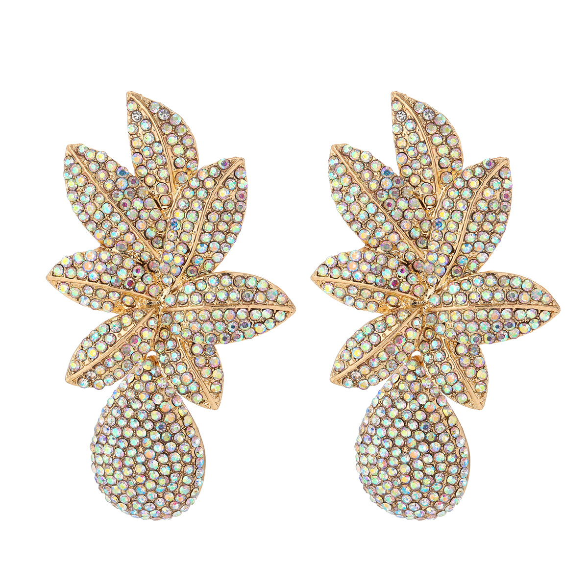 Cubic Zirconia 18K Gold-Plated Flower Drop Earrings, gold drop earrings for women, dainty minimalist design, front view