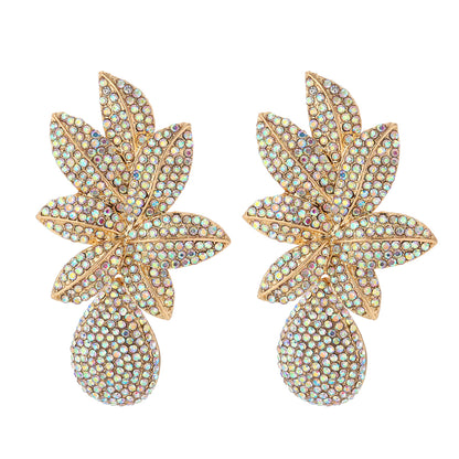 Cubic Zirconia 18K Gold-Plated Flower Drop Earrings, gold drop earrings for women, dainty minimalist design, front view