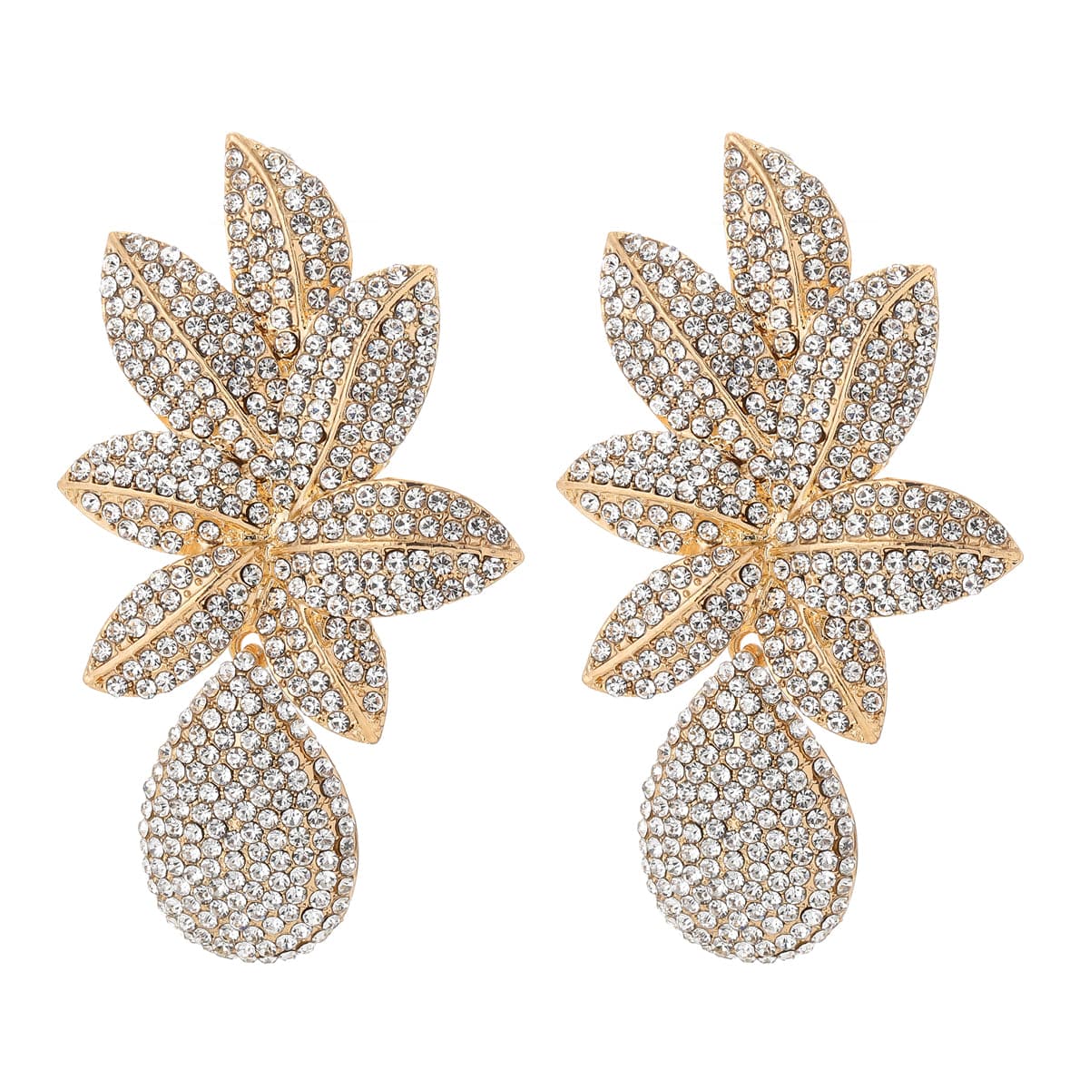 Cubic Zirconia 18K Gold-Plated Flower Drop Earrings, gold drop earrings for women, vintage-inspired design, front view