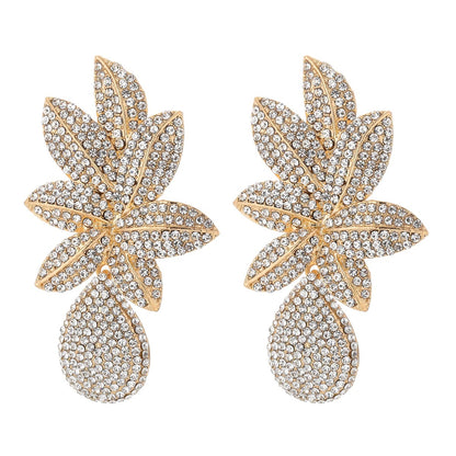 Cubic Zirconia 18K Gold-Plated Flower Drop Earrings, gold drop earrings for women, vintage-inspired design, front view