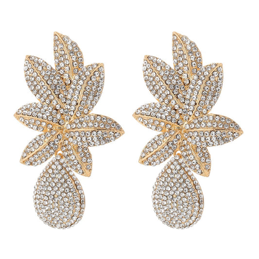 Cubic Zirconia 18K Gold-Plated Flower Drop Earrings, gold drop earrings for women, elegant gift for her, front view
