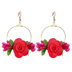 Red Lace & 18K Gold-Plated Rose Drop Earrings