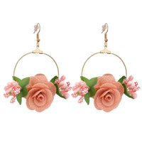 Pink Lace & Goldtone Rose Drop Earrings